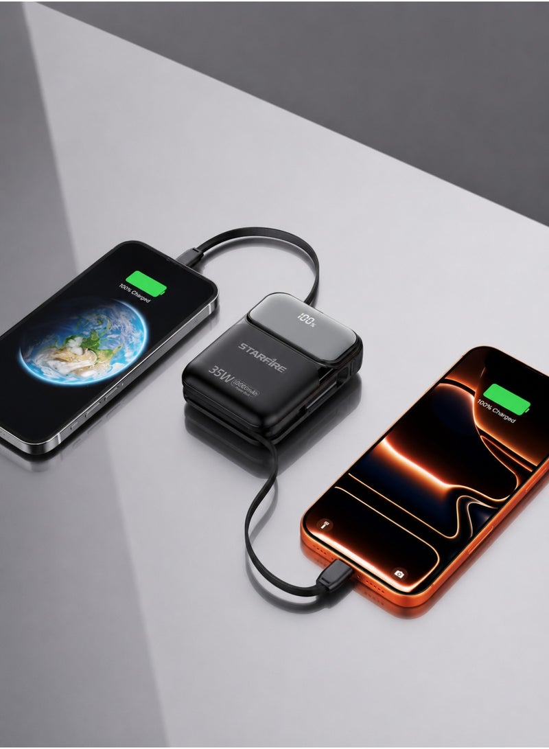 Starfire 10000mAh Power Bank, 35W Super Fast Charging, Built-In Lightning & Type-C Cables, LED Digital Display, Compact Mini Portable Charger for iPhone, Samsung & Android - Image 4