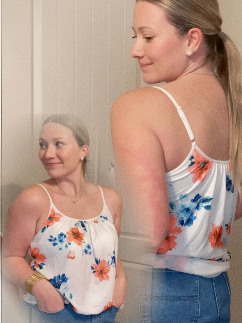 ANYFITTING Built in Bra Tank Top with Shelf Bra Cup for Legging Spaghetti Strap Summer Top with Padded Bra Shelf Bra for Sports Yoga Floral Print L - Image 2