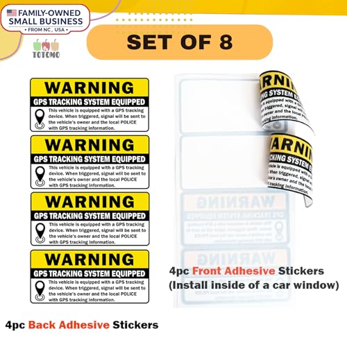 TOTOMO 8pc GPS Tracking Sticker Anti-Theft Car Vehicle Warning Sign - 3" x 1.5" Self Adhesive Sign (4pc Front Adhesive + 4pc Back Adhesive Stickers) - Image 2