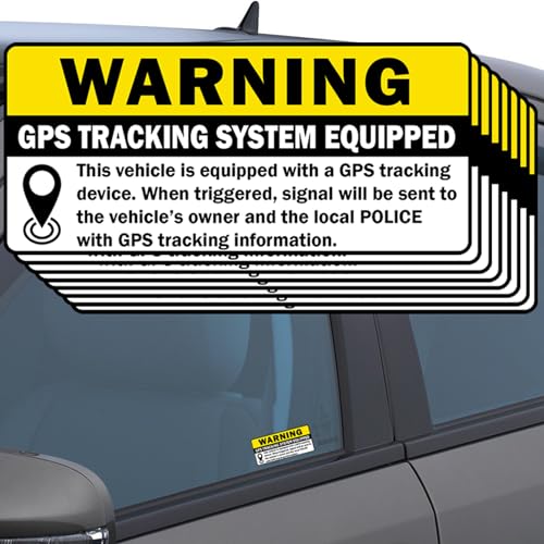 TOTOMO 8pc GPS Tracking Sticker Anti-Theft Car Vehicle Warning Sign - 3" x 1.5" Self Adhesive Sign (4pc Front Adhesive + 4pc Back Adhesive Stickers) - Image 1