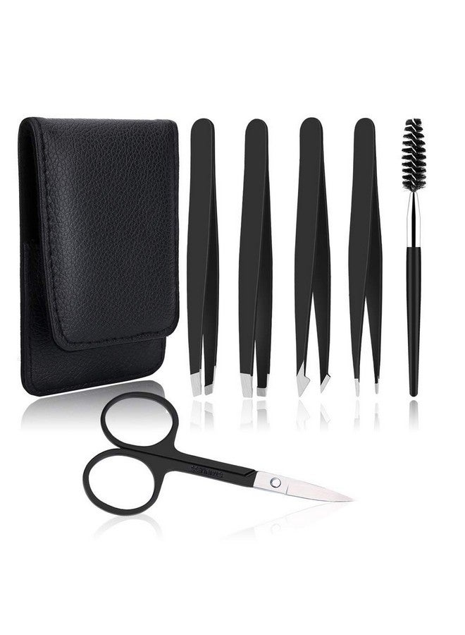 UUBAAR Tweezers, [6+1 Pcs] Tweezer Kit, Professional Tweezers Set, Eyebrow Tweezers, Tweezers For Women Facial Hair, Men Women Eyebrow Tweezer Set, Tweezers For Wig Plucking, Ingrown Hair Removal, Splinter - Image 1