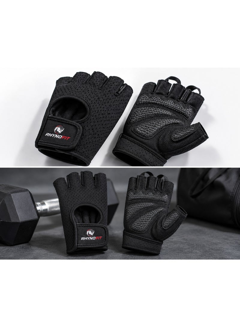 RHYNOFIT Weight Lifting Gloves - Half Finger Workout Gloves Men Women Anti-Slip Padded Palm Gym Gloves Exercise Gloves Cycling Fitness Weightlifting Strength Training, Medium - Image 2