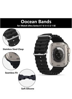 Generic for Apple Watch Band Strap 42mm 44mm 45mm 49mm Ocean Soft Silicone Wristband Sport Replacement Bands with Adjustable Stainless Steel Buckle for iWatch Ultra Series 8 7 SE 6 5 4 3 2 1（Black）  - Image 4