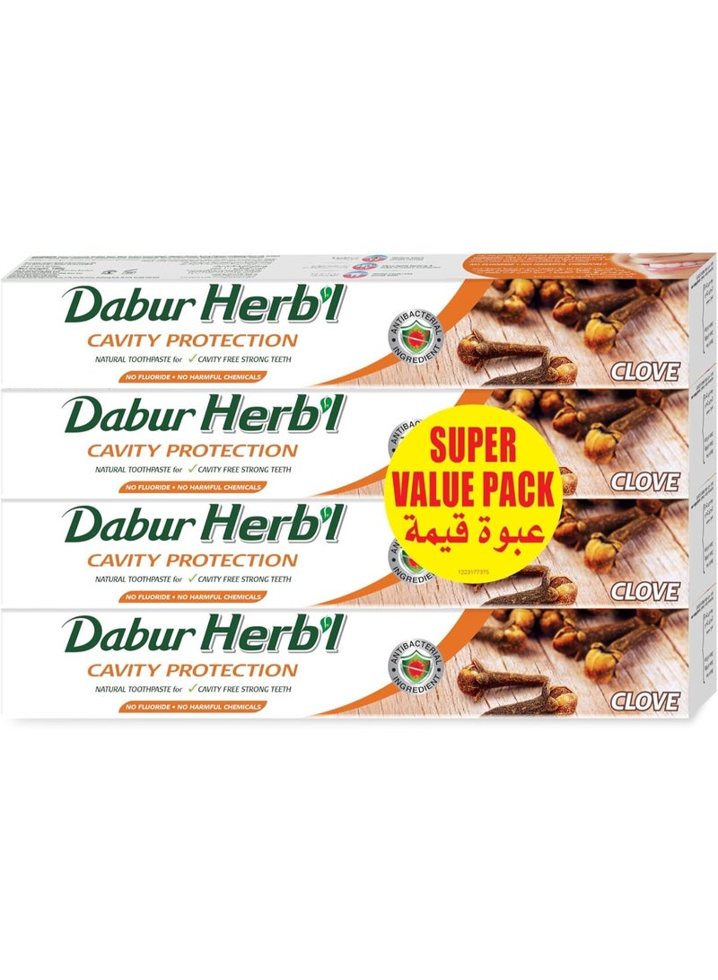 دابر معجون أسنان دابور العشبي بخلاصة القرنفل لحماية الأسنان من التسوس، ٤ عبوات × ١٠٠ غرام | مُدعّم بالقرنفل وخالٍ من المواد الكيميائية | لأسنان قوية خالية من التسوس | عبوة من ٤ قطع - Image 1