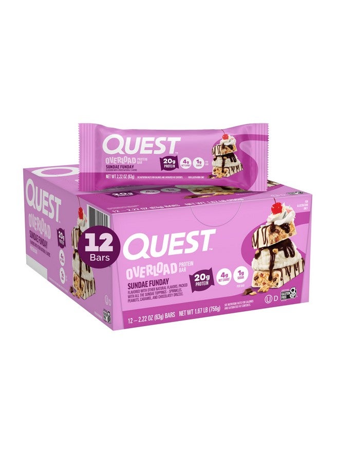 Quest Overload Sundae Funday Protein Bars, 20g Protein, 12 Count Box, 63g Each - Image 1