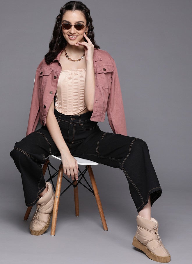 SASSAFRAS Black Straight Fit High-Rise Jeans for Women - Image 4