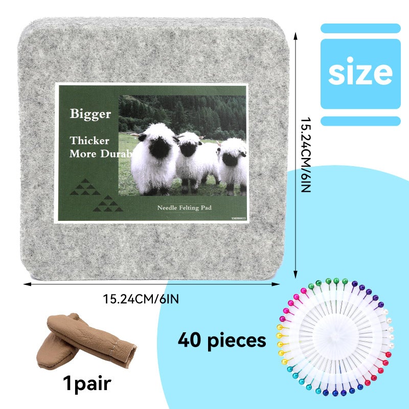 WONVOC Needle Felting Pad, 6x6x1'' Natural Wool Felting Mat, Needle Felting Supplies, with Finger Cots and 40 Straight Pins, for Wool Project Crafts - Image 2