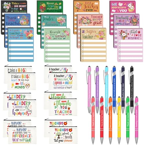 Glenmal 36 Pcs Elegant Teacher Appreciation Gifts Set Funny Sticky Notepads Makeup Bags Sayings Ballpoint Pens for Coworker Employee Office Appreciation Gifts - Image 1