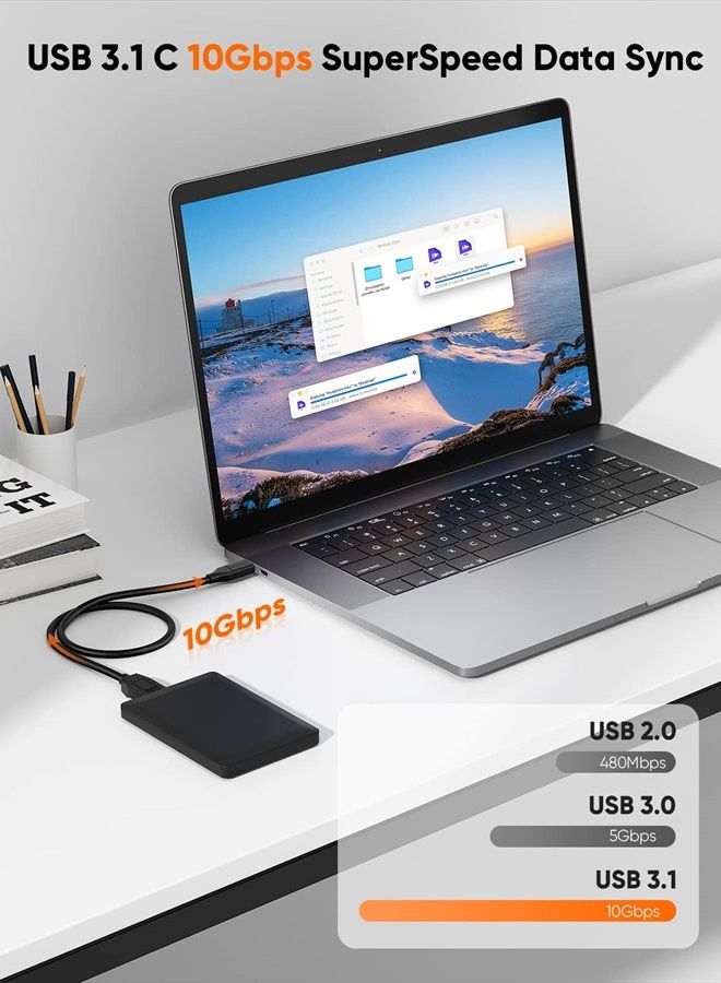 CableCreation [عبوة 2] كابل قرص صلب USB C قصير 1 قدم، كابل USB 3.1 C إلى Micro B بسرعة 10Gbps، كابل USB C إلى قرص صلب متوافق مع MacBook Pro Air Galaxy S5 My Passport Elements وغيرها، 0.3م أسود - Image 3
