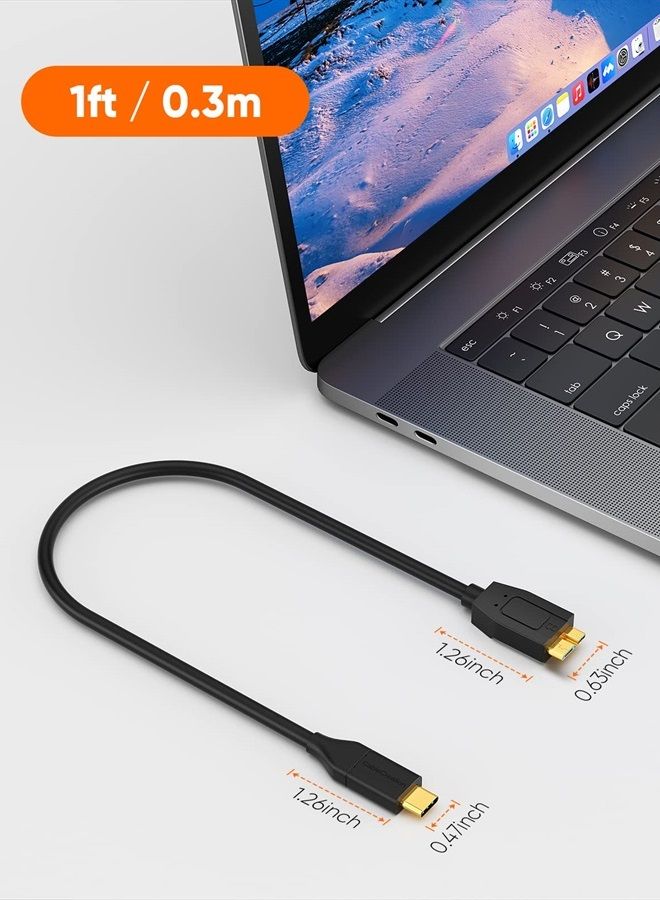 CableCreation [عبوة 2] كابل قرص صلب USB C قصير 1 قدم، كابل USB 3.1 C إلى Micro B بسرعة 10Gbps، كابل USB C إلى قرص صلب متوافق مع MacBook Pro Air Galaxy S5 My Passport Elements وغيرها، 0.3م أسود - Image 5