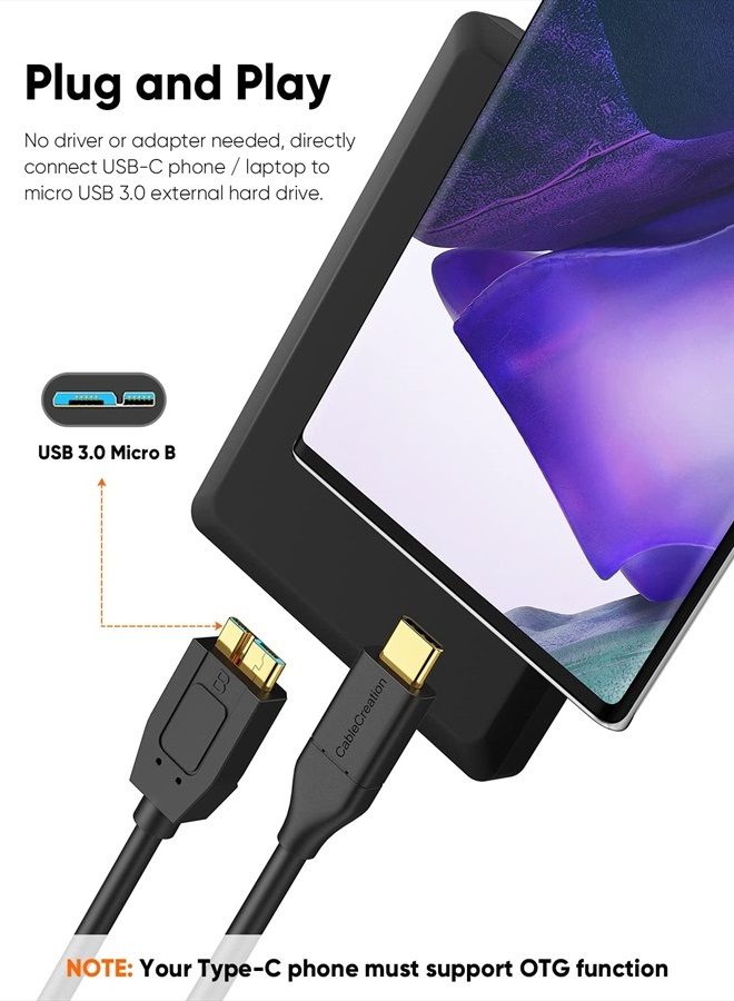 CableCreation [عبوة 2] كابل قرص صلب USB C قصير 1 قدم، كابل USB 3.1 C إلى Micro B بسرعة 10Gbps، كابل USB C إلى قرص صلب متوافق مع MacBook Pro Air Galaxy S5 My Passport Elements وغيرها، 0.3م أسود - Image 4