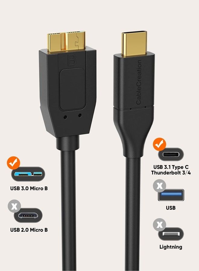 CableCreation [عبوة 2] كابل قرص صلب USB C قصير 1 قدم، كابل USB 3.1 C إلى Micro B بسرعة 10Gbps، كابل USB C إلى قرص صلب متوافق مع MacBook Pro Air Galaxy S5 My Passport Elements وغيرها، 0.3م أسود - Image 2