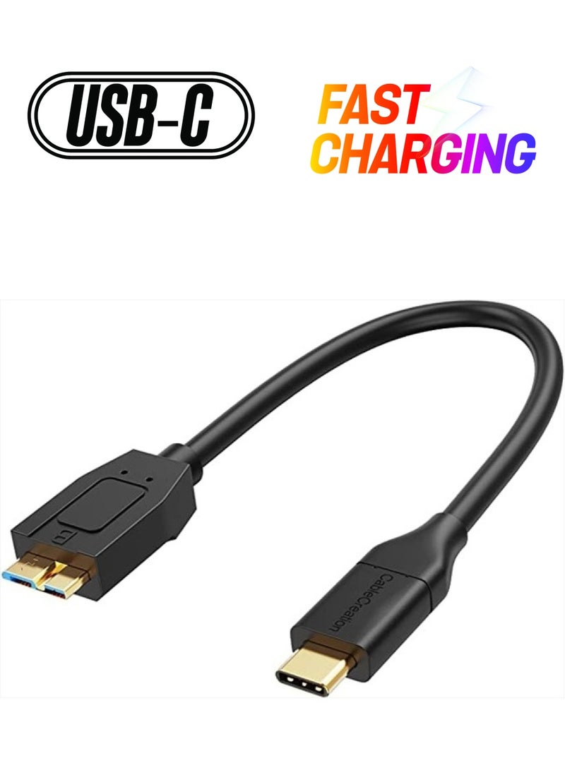 CableCreation [عبوة 2] كابل قرص صلب USB C قصير 1 قدم، كابل USB 3.1 C إلى Micro B بسرعة 10Gbps، كابل USB C إلى قرص صلب متوافق مع MacBook Pro Air Galaxy S5 My Passport Elements وغيرها، 0.3م أسود - Image 1