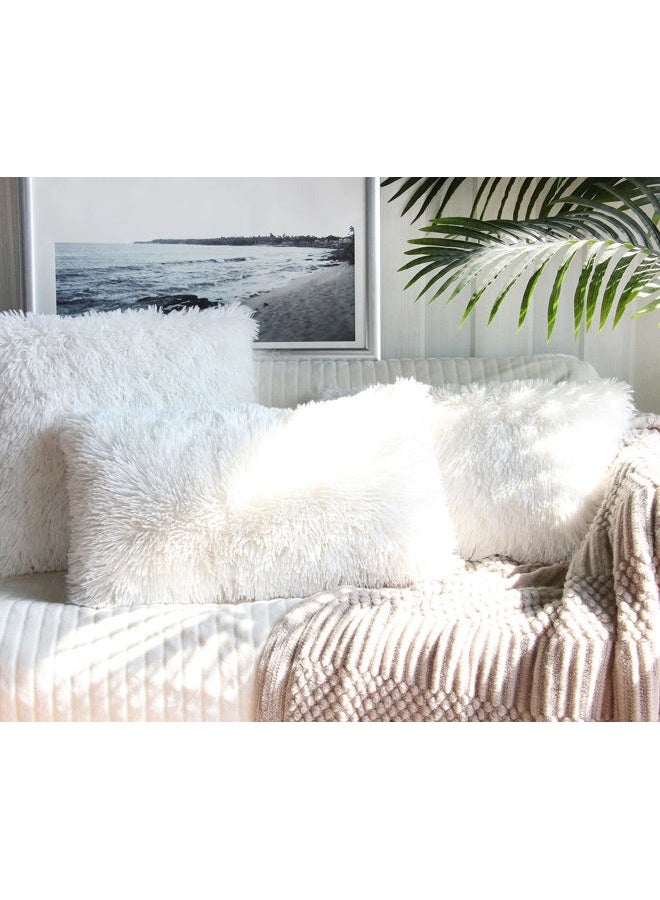 Uhomy 2 Packs Fluffy Accent Pillows Cover 20"x12", Soft White Faux Fur Throw Pillow Case, Modern Luxury Decorative Square Cushion Cover for Farmhouse Home Decor for Sofa/Bed/Chair, 50x30cm - Image 5