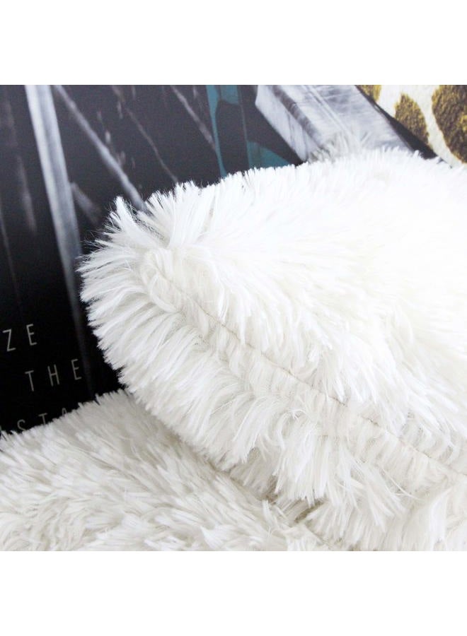 Uhomy 2 Packs Fluffy Accent Pillows Cover 20"x12", Soft White Faux Fur Throw Pillow Case, Modern Luxury Decorative Square Cushion Cover for Farmhouse Home Decor for Sofa/Bed/Chair, 50x30cm - Image 2