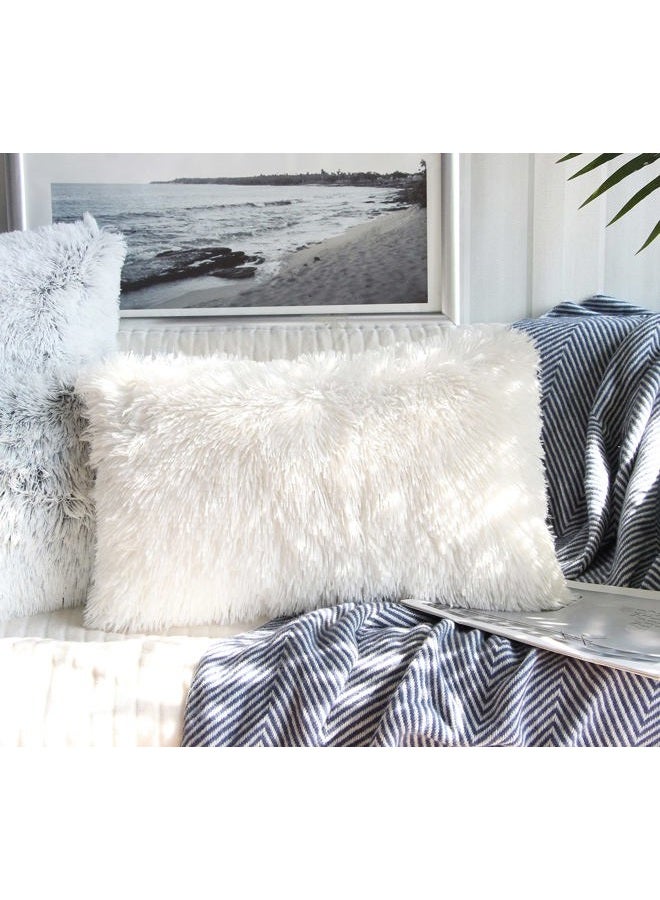 Uhomy 2 Packs Fluffy Accent Pillows Cover 20"x12", Soft White Faux Fur Throw Pillow Case, Modern Luxury Decorative Square Cushion Cover for Farmhouse Home Decor for Sofa/Bed/Chair, 50x30cm - Image 4