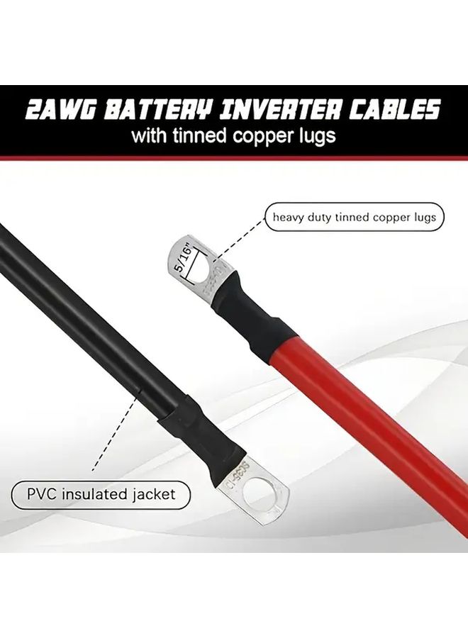 2 AWG 6ft Pure Copper Battery Inverter Cable With Lugs For Car Marine RV Truck - Image 2