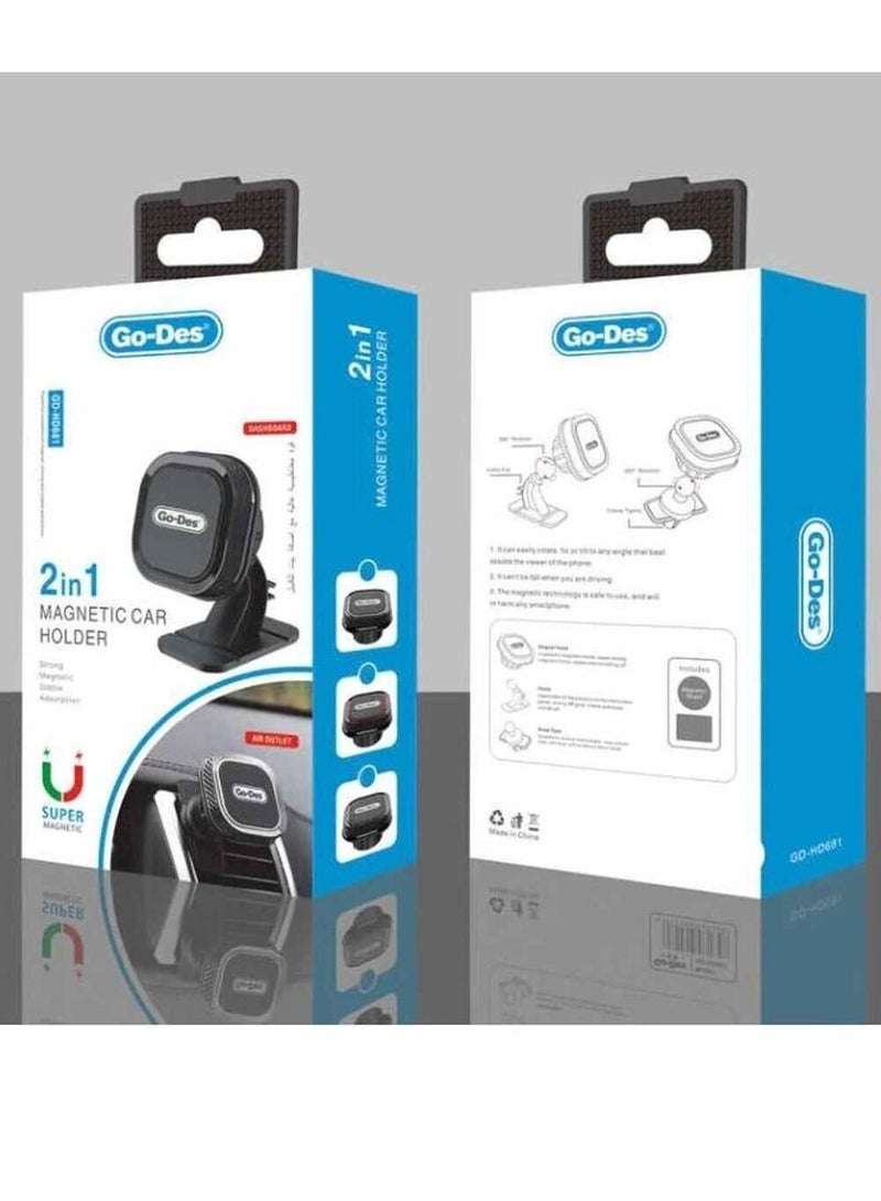 GO-DES Magnetic Dashboard Car Mount Holder 360° Rotation Car Magnetic Phone Holder for Car - Image 1
