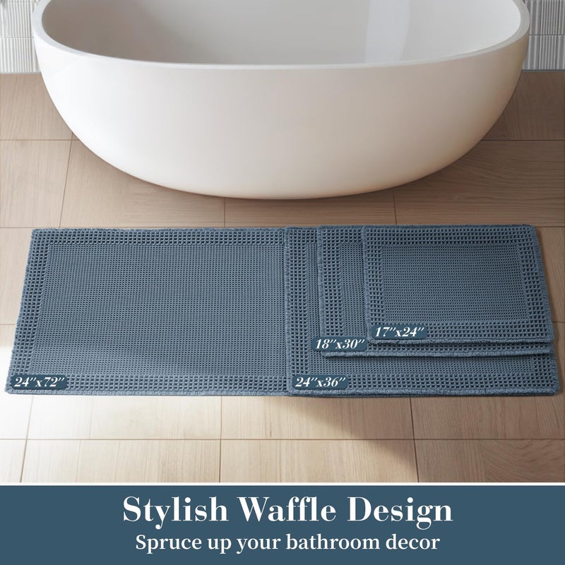 RESARE Waffle Bath Mat for Bathroom  Super Absorbent Bathroom Rugs Non Slip Machine Washable  Ultra Soft Boho Bath Rugs with Tassels for Bathroom Floor  Upgraded Bordered Design  18""x30"" Blue - Image 4