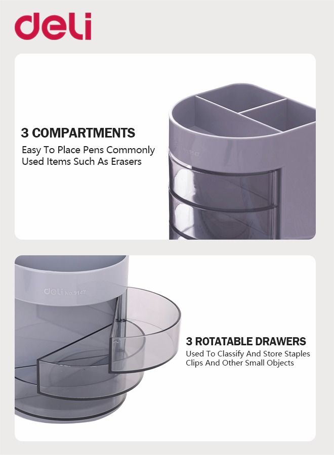ديلي طقم حامل أقلام متعدد الوظائف مع 3 مقصورات و3 أدراج مكون من 2 قطع منظم مكتب مناسب للمكتب والمنزل والمدرسة أسود وأغبر - Image 5