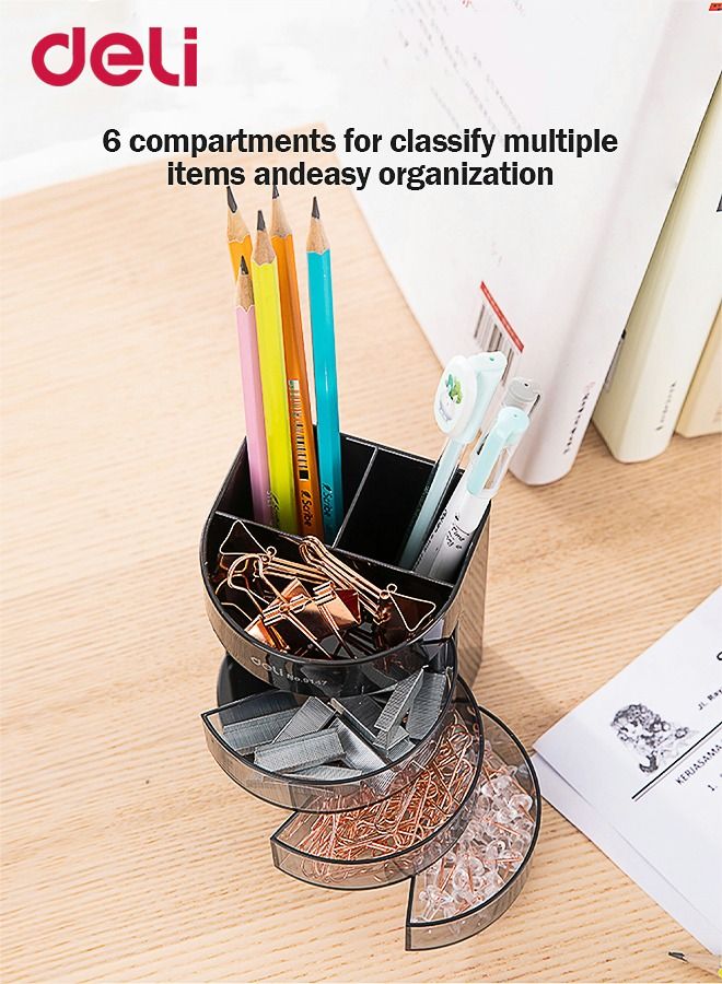 ديلي طقم حامل أقلام متعدد الوظائف مع 3 مقصورات و3 أدراج مكون من 2 قطع منظم مكتب مناسب للمكتب والمنزل والمدرسة أسود وأغبر - Image 4