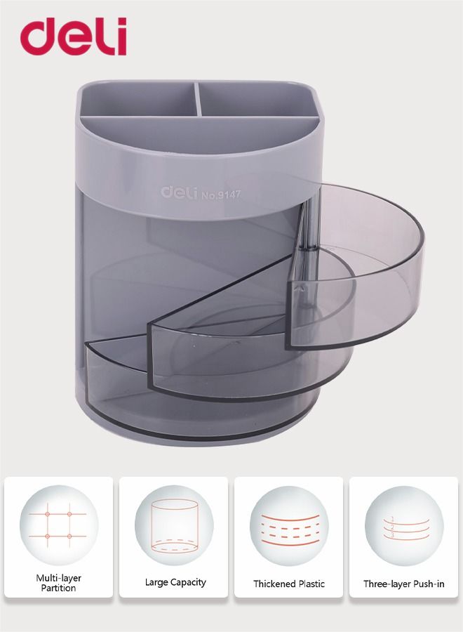 ديلي طقم حامل أقلام متعدد الوظائف مع 3 مقصورات و3 أدراج مكون من 2 قطع منظم مكتب مناسب للمكتب والمنزل والمدرسة أسود وأغبر - Image 3