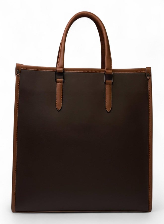 DAZZLE Embroidered Women’s Handbag | Office Tote with Laptop Compartment Fits upto 16 inch | 2 Spacious Compartments & Pockets | Stylish Shoulder Bag (DARK BROWN) - Image 3