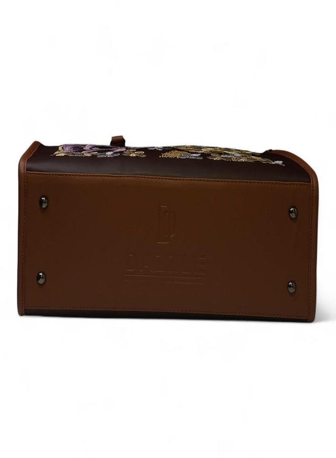 DAZZLE Embroidered Women’s Handbag | Office Tote with Laptop Compartment Fits upto 16 inch | 2 Spacious Compartments & Pockets | Stylish Shoulder Bag (DARK BROWN) - Image 4