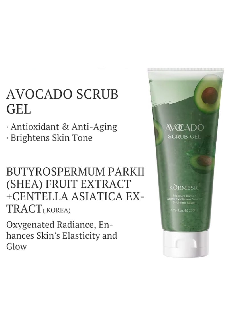 Kormesic 200ml Avocado Facial Scrub Gel Deep Cleansing Exfoliating Blemish Clearing Hydrating Nourishing Moisturizing Exfoliate Face Scrub Gel Gentle Smoothing Face Wash - Image 2