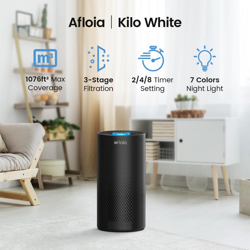 Afloia Air Purifiers for Home Large Room Up to 1076 FtÂ², 3-Stage Filter Air Purifier for Bedroom 22 dB, Air Purifiers for Pets Dust Dander Mold Pollen Odor Smoke, Kilo White, 7 Colors Light - Image 2