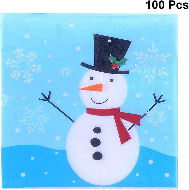 woobles 100pcs Christmas Snowman Printed Napkins Decorative Tissue Dinner Paper Towel Party Supplies for Christmas - Image 5