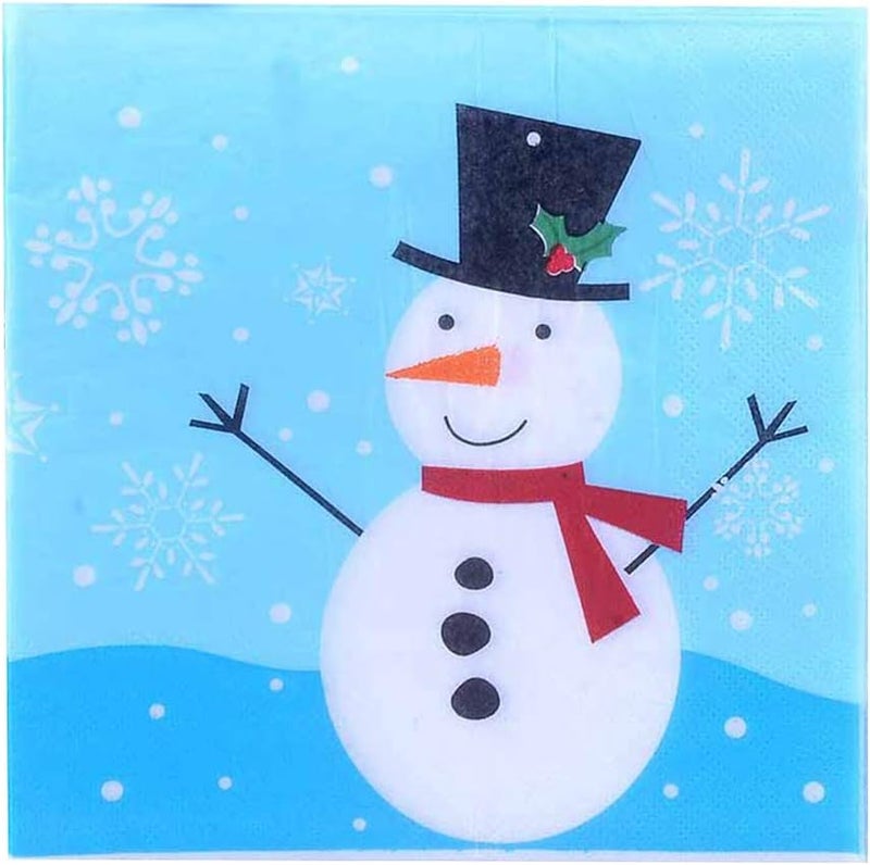 woobles 100pcs Christmas Snowman Printed Napkins Decorative Tissue Dinner Paper Towel Party Supplies for Christmas - Image 1