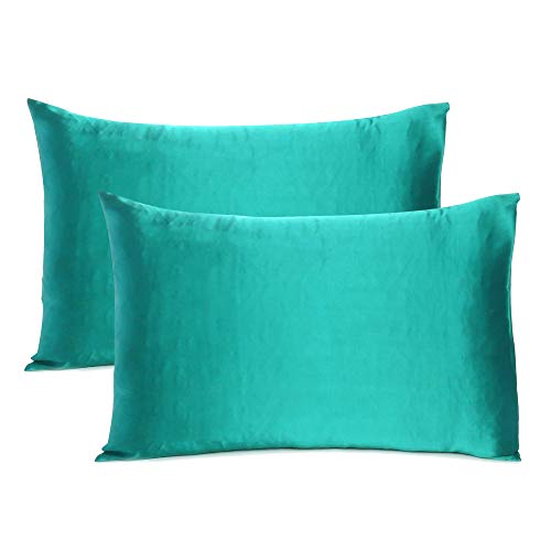Oussum Satin Silk Pillowcase Pillow Case Covers with Envelop Closure for Hair and Skin Home Bed Decor Set of 2 Pillowcase Free 3 pcs scrunchies (Regular, Teal) - Image 2