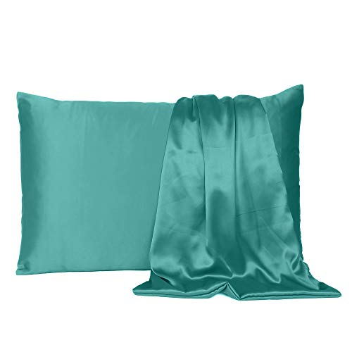 Oussum Satin Silk Pillowcase Pillow Case Covers with Envelop Closure for Hair and Skin Home Bed Decor Set of 2 Pillowcase Free 3 pcs scrunchies (Regular, Teal) - Image 3
