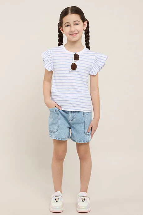 أر أند بي Washed Denim Shorts with Drawstring Waist