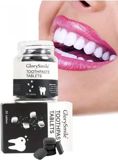 GlorySmile Charcoal Toothpaste Tablets Color Corrector Purple Teeth Whitening Anti Plaque Chewable Toothpaste Tablets Teeth Stain Removal Eco Friendly Mouthwash Tablets Travel Toothpaste Bites 30 Pcs  - Image 1