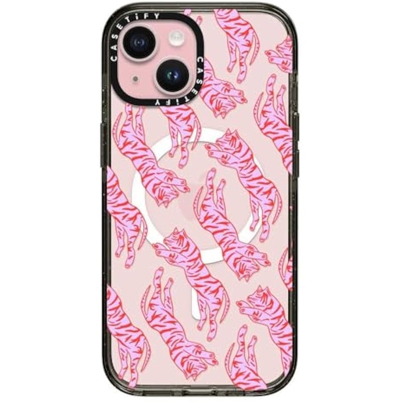 Casetify Impact Case for iPhone 15 【8.2ft 4X Military Grade Drop Protection/Compatible with Magsafe】 - Tigers - Clear Black - Image 1