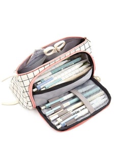 Cute Pink Pencil Case for Girls Large Capacity 3 Compartments Canvas Pencil Pouch, Stylish and Spacious Big Pencil Bag for School and Office Supplies