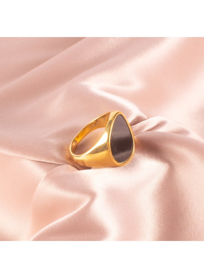 The Black Pearl Accessories Golden Stainless Steel Black Ring Size 8  - Image 2