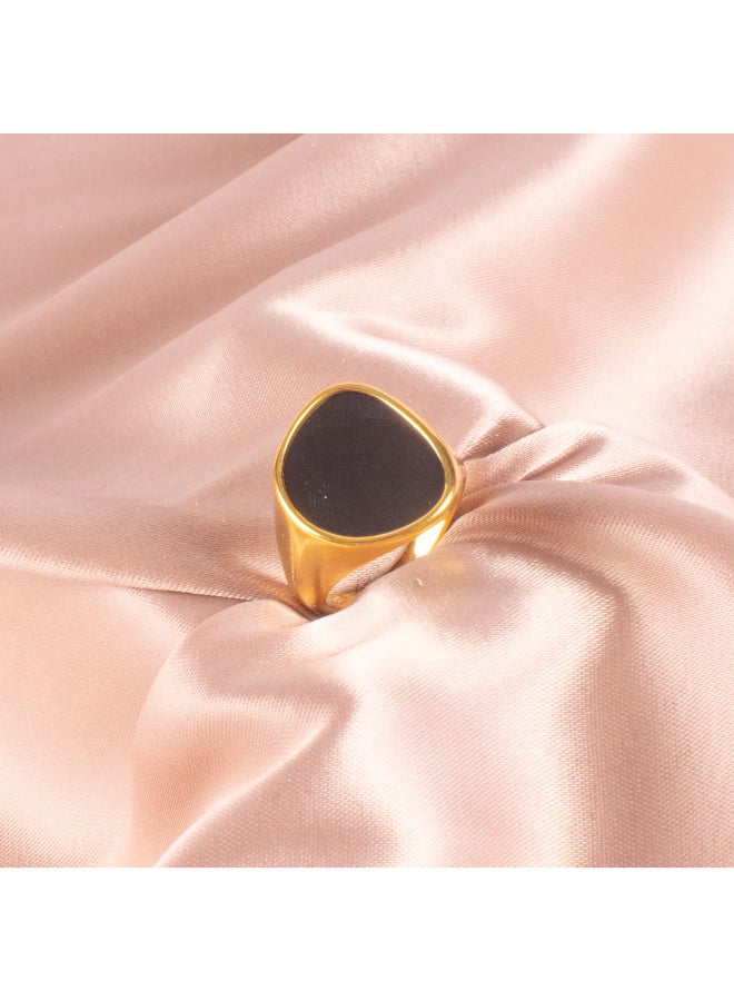 The Black Pearl Accessories Golden Stainless Steel Black Ring Size 8  - Image 1