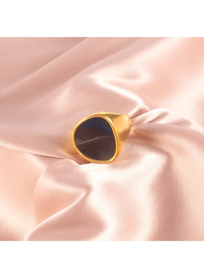 The Black Pearl Accessories Golden Stainless Steel Black Ring Size 8  - Image 3