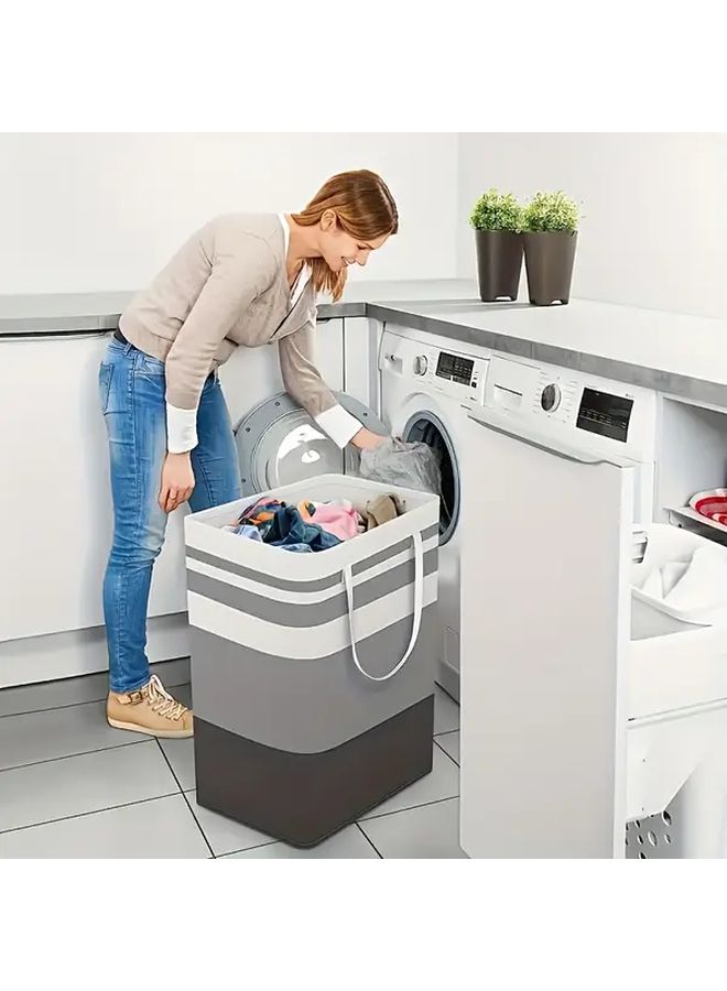 Large Foldable Laundry Basket With Handle 75L Gray For Home Dormitory Hotel - Image 1