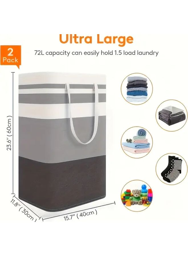 Large Foldable Laundry Basket With Handle 75L Gray For Home Dormitory Hotel - Image 3