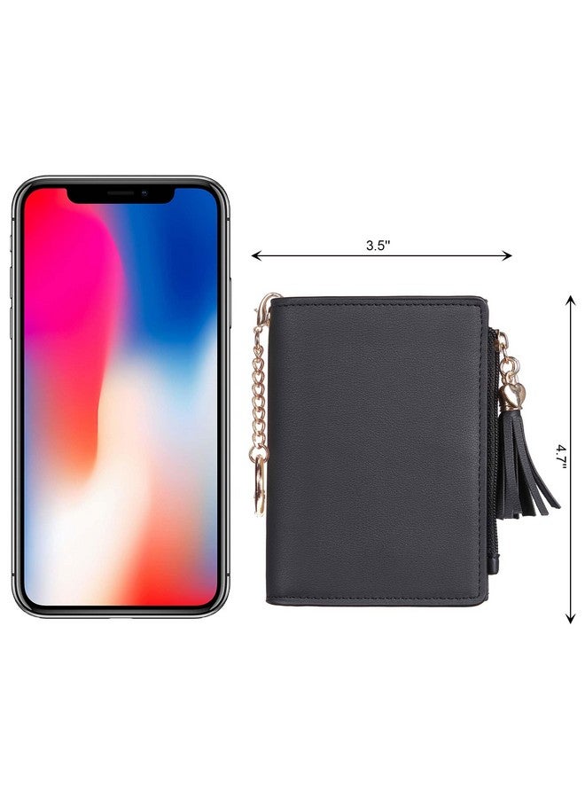 Gostwo Small Wallet For Women Leather Bifold Women Wallets With Tassel [Rfid Blocking] [Zippered Coin Pocket] Cute Wallets For Girls Black - Image 3