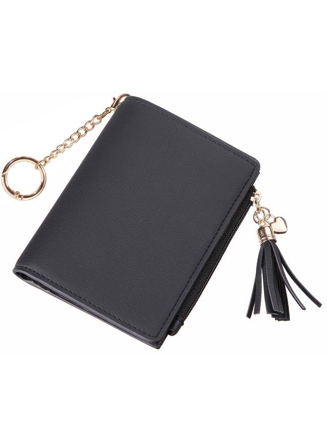Gostwo Small Wallet For Women Leather Bifold Women Wallets With Tassel [Rfid Blocking] [Zippered Coin Pocket] Cute Wallets For Girls Black - Image 1