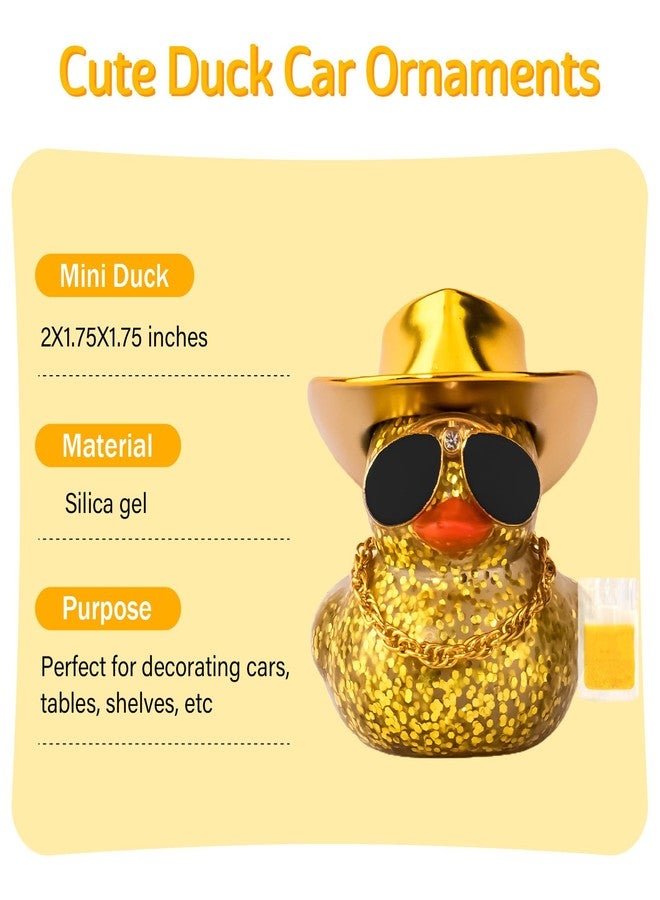wonuu Car Decorations Beer Rubber Ducks, Dashboard Rubber Ducky for Car Ornament Cute Duck with Laser Cowboy Hat, Glasses, Necklace, Golden Beer-Yellow - Image 2