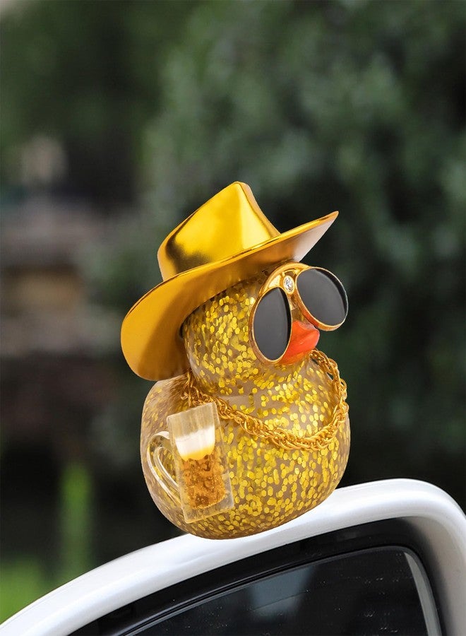 wonuu Car Decorations Beer Rubber Ducks, Dashboard Rubber Ducky for Car Ornament Cute Duck with Laser Cowboy Hat, Glasses, Necklace, Golden Beer-Yellow - Image 3