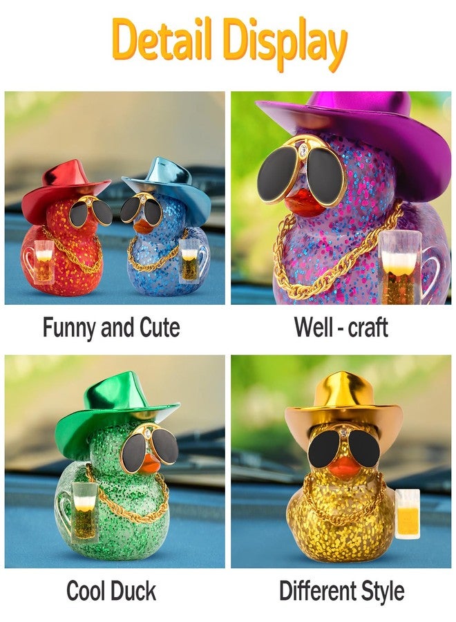 wonuu Car Decorations Beer Rubber Ducks, Dashboard Rubber Ducky for Car Ornament Cute Duck with Laser Cowboy Hat, Glasses, Necklace, Golden Beer-Yellow - Image 4