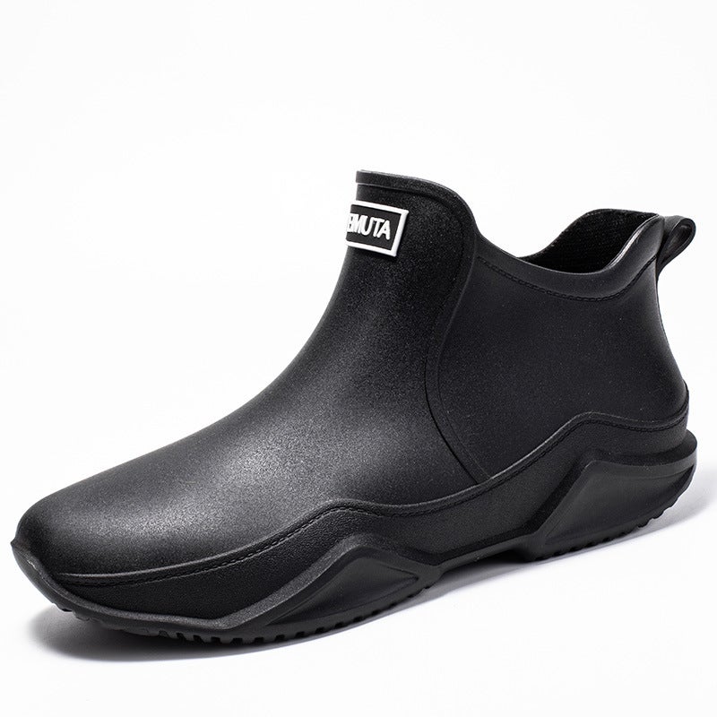 Fashionable Short PVC Rain Boots for Men Black 