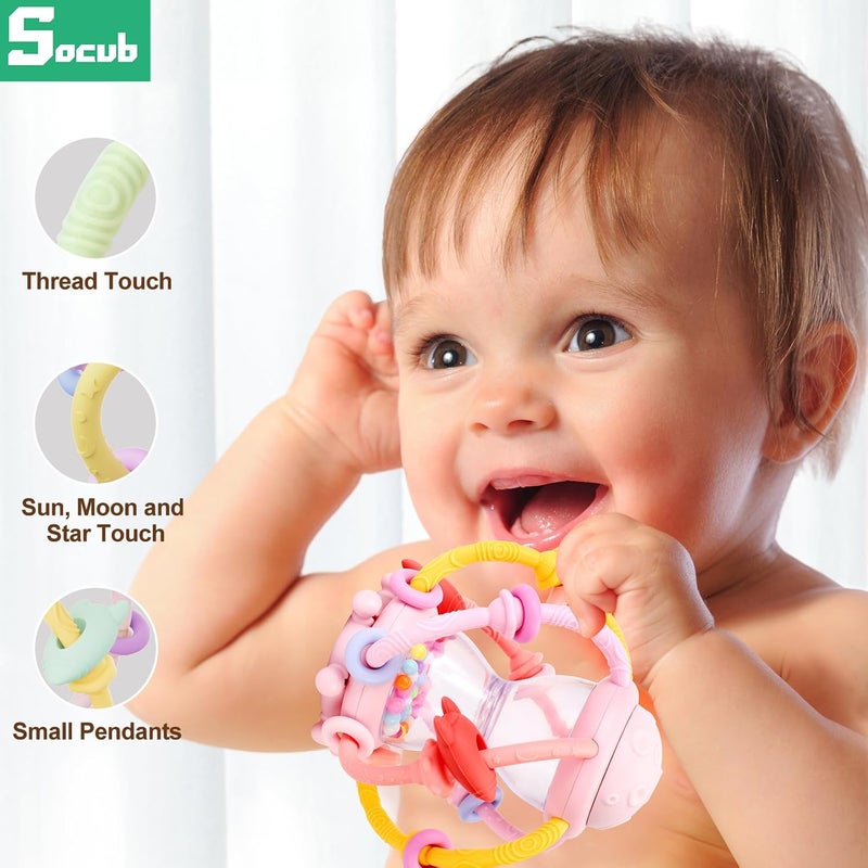 Socub Baby Montessori Sensory Toys for 06 612 Months Food Grade Teething Toys for Babies 36 612 1218 Months Newborn Infant Learning Developmental Rattle Toy for 612 Months Boys GirlsPink - Image 3